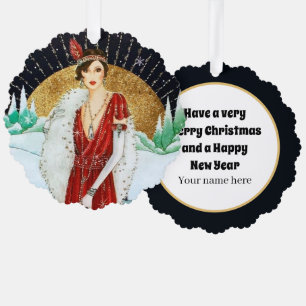 Art Deco retro vintage add text Tree Decoration Card