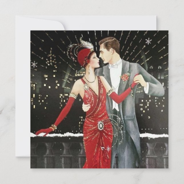 art deco retro vintage Christmas couple Holiday Card (Front)