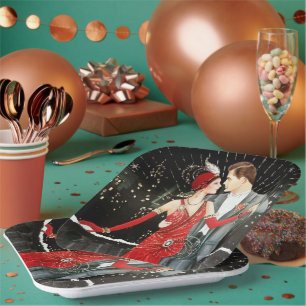 art deco retro vintage Christmas couple party Paper Plate