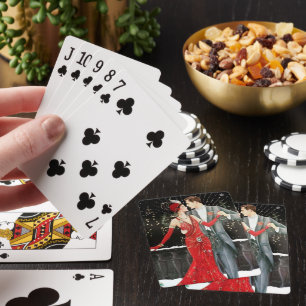 art deco retro vintage Christmas couple Playing Cards