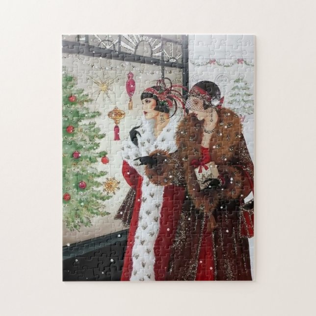 art deco retro vintage Christmas ladies Jigsaw Puzzle (Vertical)