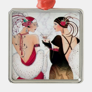 Art deco retro vintage Christmas Ladies Metal Ornament