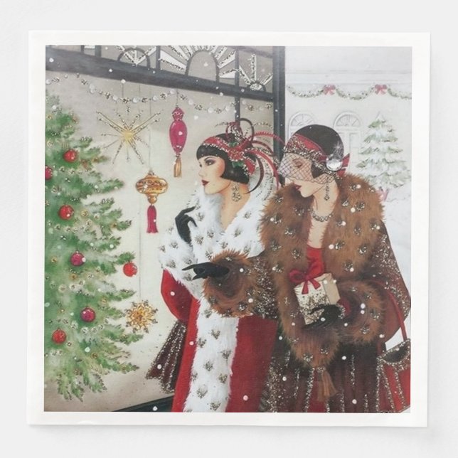 art deco retro vintage Christmas ladies party Napkin (Front)
