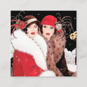 art deco retro vintage Christmas ladies Square Business Card