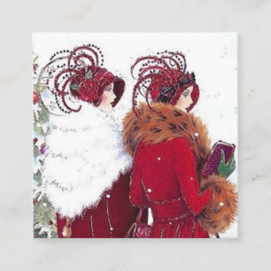 art deco retro vintage Christmas ladies Square Business Card