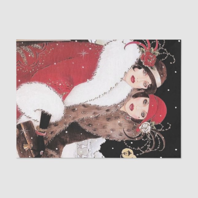 art deco retro vintage Christmas ladies Tissue Paper (Front)