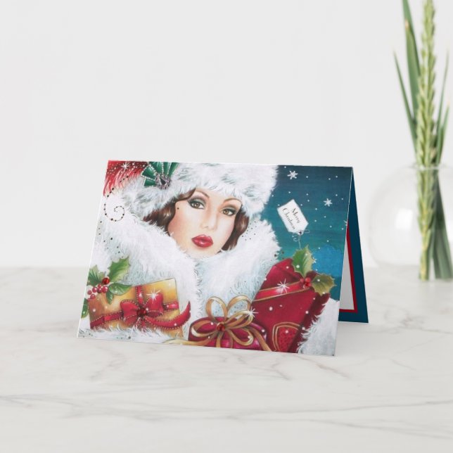 Art Deco Retro vintage Christmas lady Card (Front)