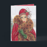 Art Deco Retro vintage Christmas lady  Card<br><div class="desc">Art Deco Retro vintage Christmas lady Card</div>