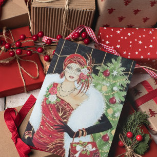 Art Deco retro vintage Christmas lady Card