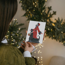 art deco retro vintage Christmas lady Holiday Card