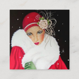 art deco retro vintage Christmas lady Square Business Card