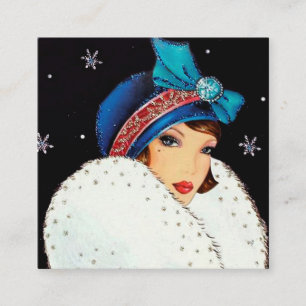 art deco retro vintage Christmas lady Square Business Card