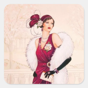 Art deco retro vintage Christmas lady sticker