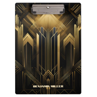 Art Deco Retro Vintage Classic 1920s Black & Gold Clipboard