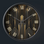 Art Deco Retro Vintage Classic 1920s Black Gold  Clock<br><div class="desc">Transform your space with timeless elegance – our Art Deco inspired black and gold wall clock effortlessly captures the glamour of the 1920s. Embrace the sophistication of geometric design and make a statement with every passing minute.

This is another 100% Snuggle Hamster Designs.</div>