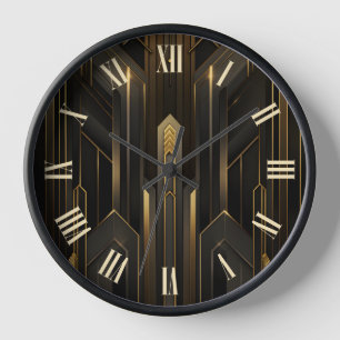 Art Deco Retro Vintage Classic 1920s Black Gold Clock