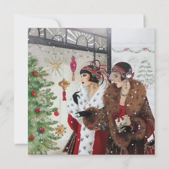 art deco retro vintage ladies Christmas Holiday Card (Front)