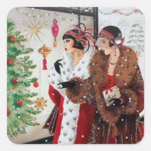 Art deco retro vintage ladies Christmas sticker