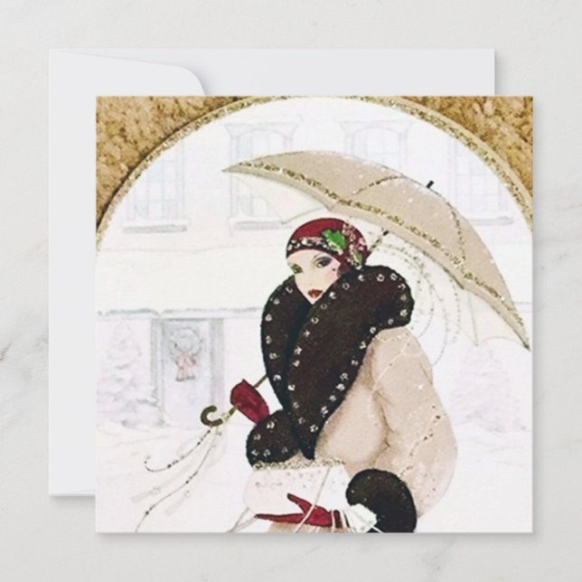 art deco retro vintage lady Christmas Holiday Card (Front)