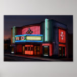 Art Deco Rio Theatre, Overland Park, Kansas Poster<br><div class="desc">The pink neon lights of the Rio Theatre beckon movie goers who want to enjoy current films in a vintage splendour that recalls the 1940s Palm Beach look. The theatre, in downtown Overland Park, Kansas, was restored and re-opened to show movies in 2000. It's a real movie palace! The theatre...</div>