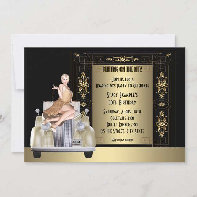Art Deco Roaring 20's Birthday Party Invitation (Front)