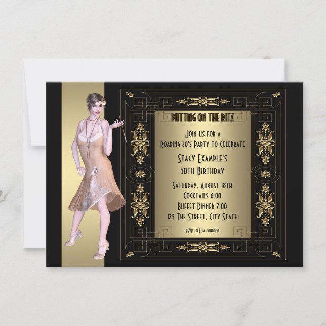 Art Deco Roaring 20's Birthday Party Invitation (Front)