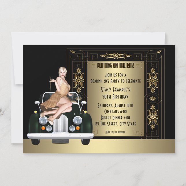 Art Deco Roaring 20's Birthday Party Invitation (Front)