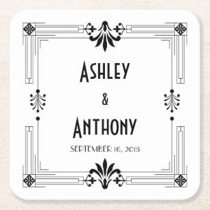 Art Deco Roaring 20s Bride Groom Date Wedding Square Paper Coaster