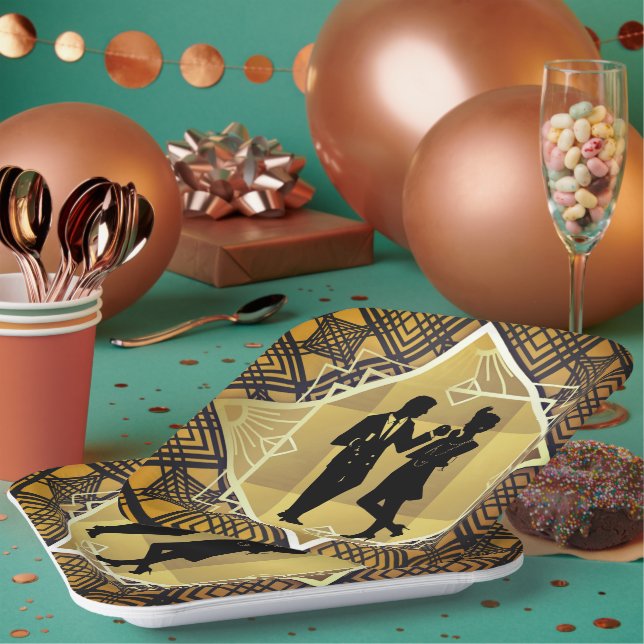 Art Deco Roaring 20's Couple New Year's Eve Party Paper Plate (Multi)