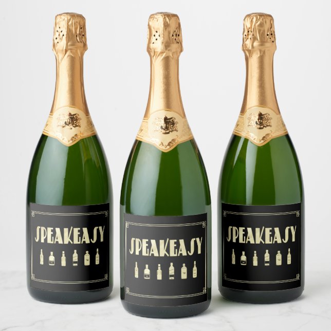 Art deco roaring 20's speakeasy prohibition  sparkling wine label (Bottles)