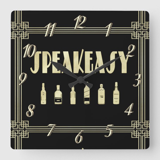 Art deco roaring 20's speakeasy square wall clock (Front)