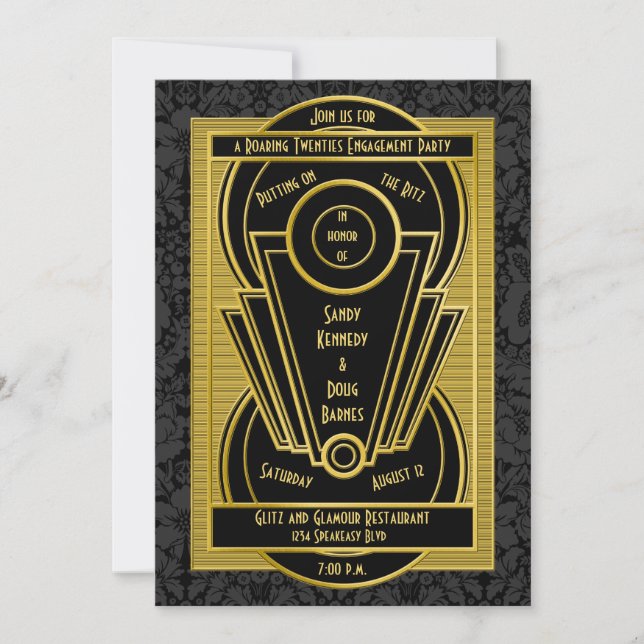 Art Deco Roaring 20s Twenties Engagement Party Invitation (Front)