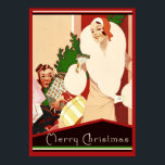 Art Deco Roaring Twenties Christmas Holiday Poster<br><div class="desc">Holiday elegance for your walls.  Stunning flapper from the roaring 20s in fur with bell hop holding Christmas packages. In red,  white and black.</div>