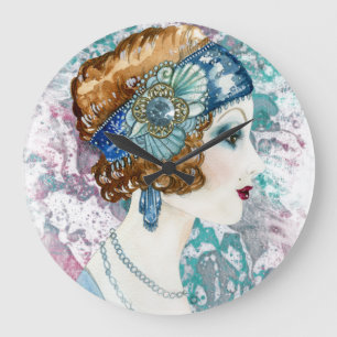Art Deco Roaring Twenties Woman 1920s Square Wall Large Clock
