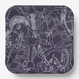 Art Deco Roman SPQR Dark Purple Aesthetic Art Paper Plate