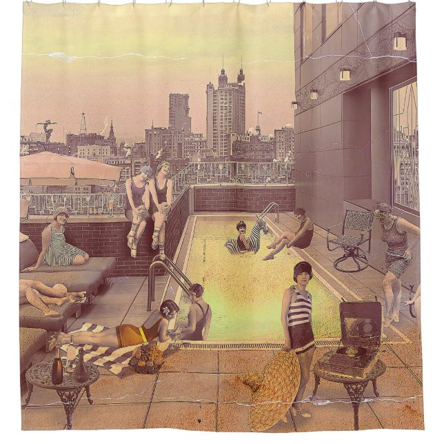  Art Déco Rooftop Chillout Shower Curtain (Front)