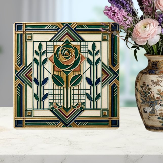 Art Deco Rose Geometric Emerald Green Tile (Creator Uploaded)