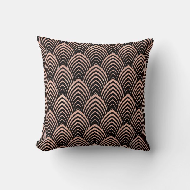 Art Deco Rose God Copper Black Scales Geometry Cushion (Front)