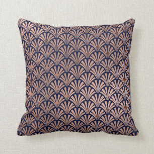 Art Deco Rose God Copper Blue Navy Seashell Scales Cushion