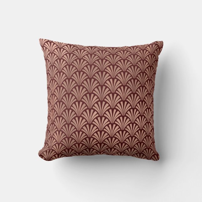 Art Deco Rose God Copper Burgundy Seashells Scales Cushion (Front)