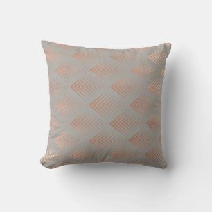 Art Deco Rose God Copper Grey Geometric Arrows Cushion