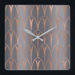 Art Deco Rose Gold Copper Geometry Gray Grey Square Wall Clock<br><div class="desc">Italian Design Florence –fashion luxury trend florenceK</div>
