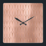 Art Deco Rose Gold Copper Geometry Minimal Square Wall Clock<br><div class="desc">Italian Design Florence –fashion luxury trend florenceK</div>