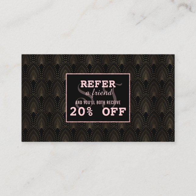 Art Deco Rose Gold Monogram Makeup Artist Referral Card (Front)