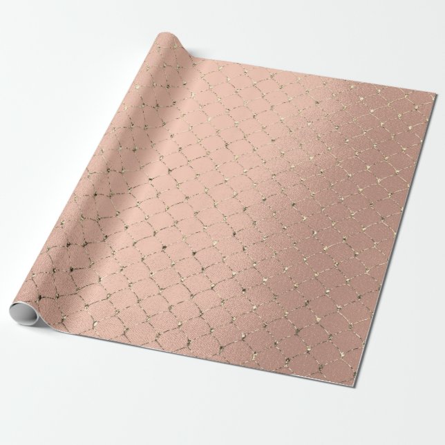 Art Deco Rose Gold Sepia Faux Gold Net Wrapping Paper (Unrolled)