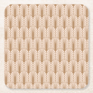 Art Deco Rose: Golden Peacock Feathers Square Paper Coaster
