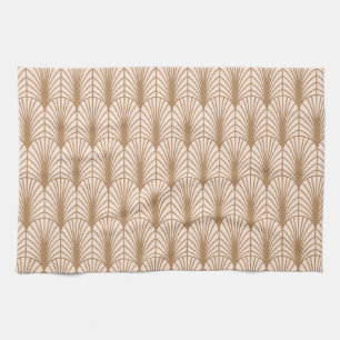 Art Deco Rose: Golden Peacock Feathers Tea Towel