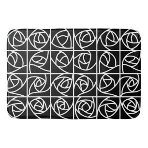 Art Deco Rose Squares Stylised Floral black white Bath Mat