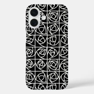 Art Deco Rose Squares Stylised Floral black white iPhone 16 Case
