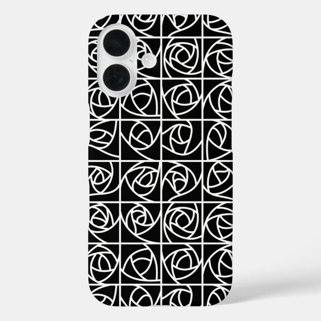 Art Deco Rose Squares Stylised Floral black white Case-Mate iPhone Case (Back)